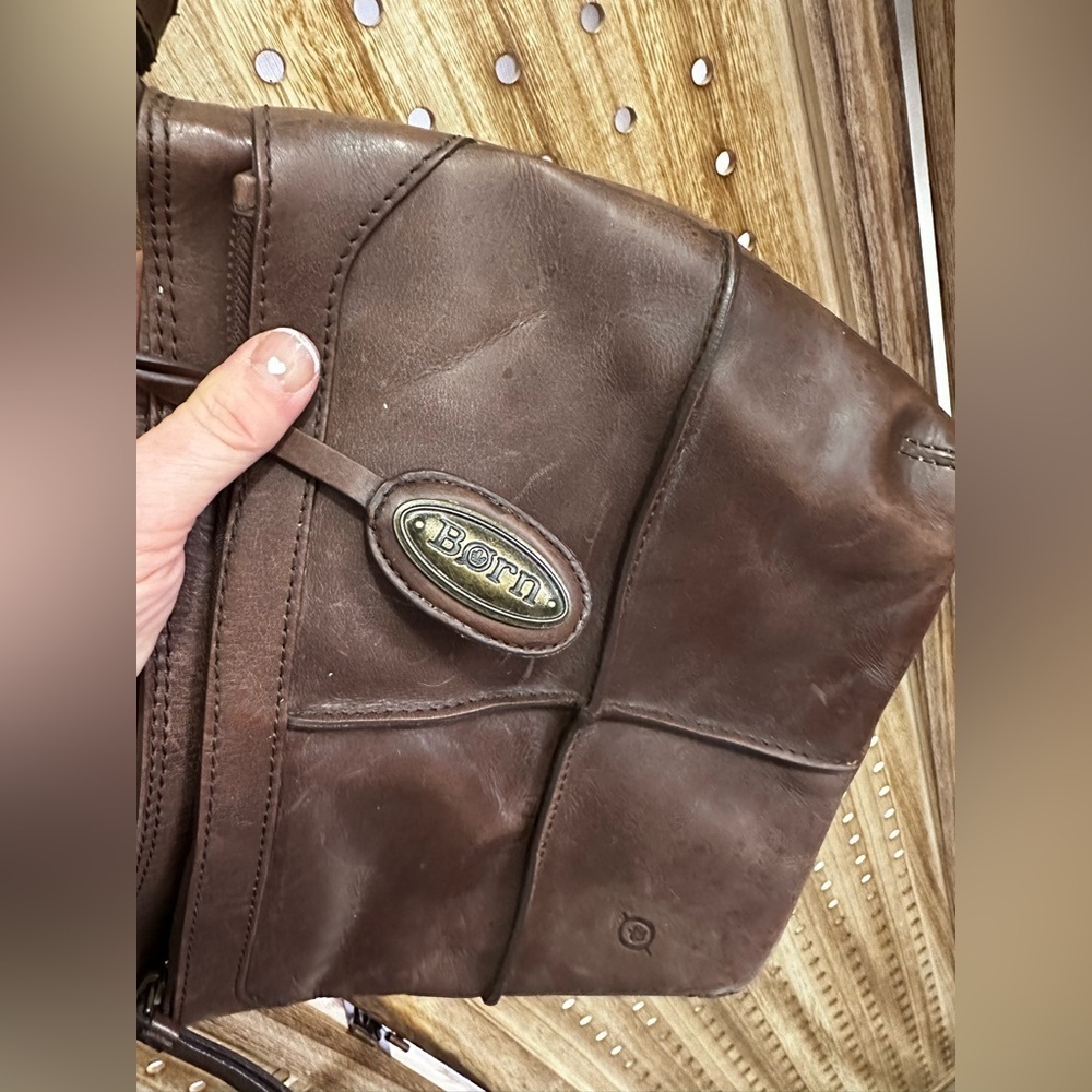 Born Chocolate Brown Leather Crossbody Messenger Bag with Antique Brass Hardware - Picture 3 of 10